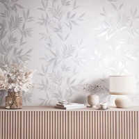 Vliestapete BläTter Floral Ranken Weiß Grau Silber Metallic 82460 (4,12€/1Qm)
