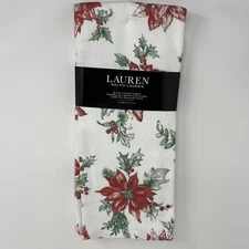 Lauren Ralph Lauren Christmas Holiday Red Poinsettia Cotton 2 Kitchen Towels 