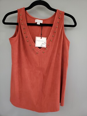 NEW Bisou Bisou Tank Orange Faux Suede Studded y2k Crop boho festival HIPPIE