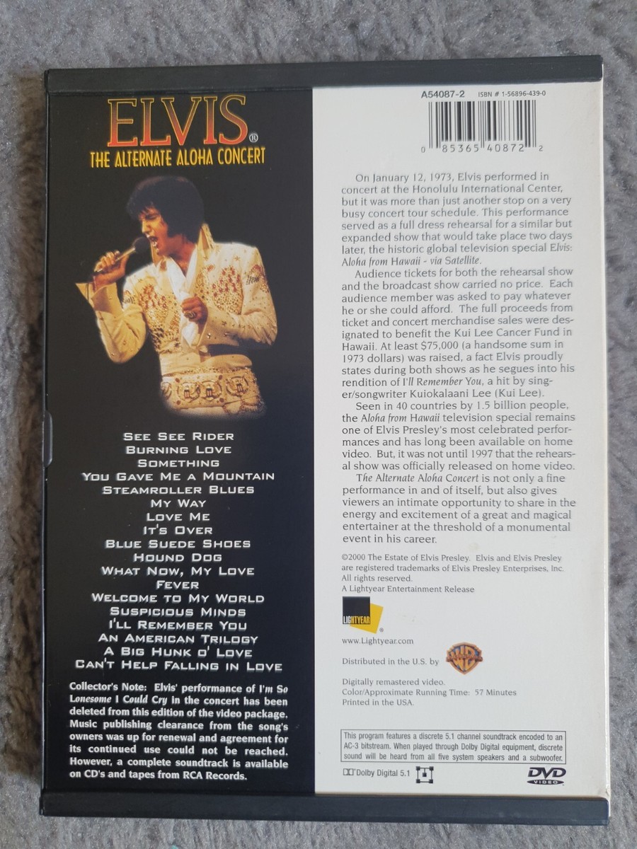 Elvis:Alternate Aloha Concert DVD 1973 Region 1 US Import