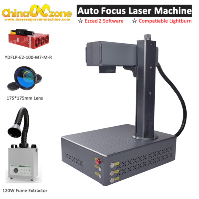 100W JPT M7 Mopa E2 Auto Focus Fiber Laser Marking Machine & 120W Fume Extractor