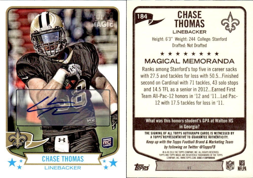 2013 Topps Magic Autographs #184 Chase Thomas Auto - NM-MT