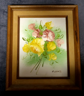 VTG 50's Original Oil Painting on Canvas FLOWERS by E. Lewis | eBay