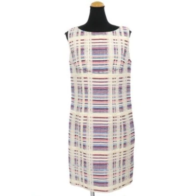 CHANEL sans Manche Tweed à Carreaux Robe Femme Taille 38 Multicolore Laine Coton - Photo 1/4