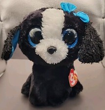 Ty Beenie Boos Tracey The Black And White Dog 6" Plush With Ear Tags