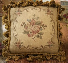 12" Classic French Swirls VTG Home Decor Rose Floral Needlepoint Pillow Cover
