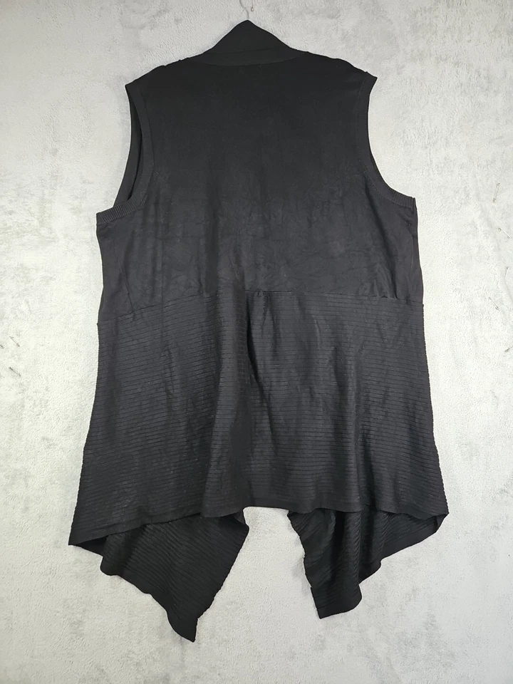 Verve Ami Womens Black Flowy Partial Ribbed Cardigan Duster Vest Slvless Size 2X - Image 2 of 4