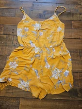 Kendall & Kylie ROMPER (Small) YELLOW Floral Print SLEEVELESS Adjustable RAYON