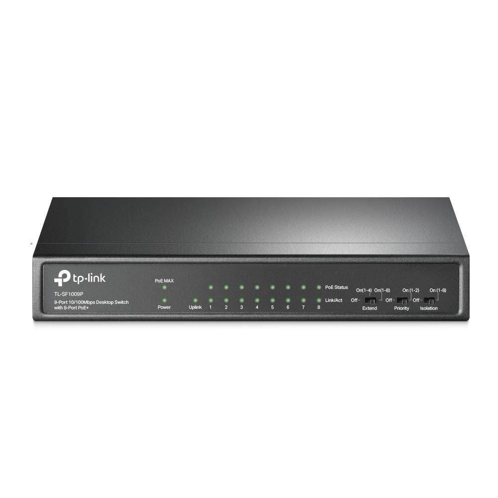 TL-Link TL-SF1009P 9-Port 10/100Mbps Desktop Switch with 8-Port PoE+, Plug and p