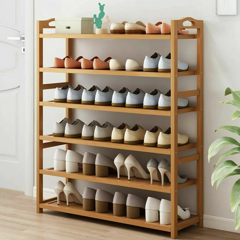 Organize It All Bamboo Shoe Rack with Umbrella Stand, Natural Wood