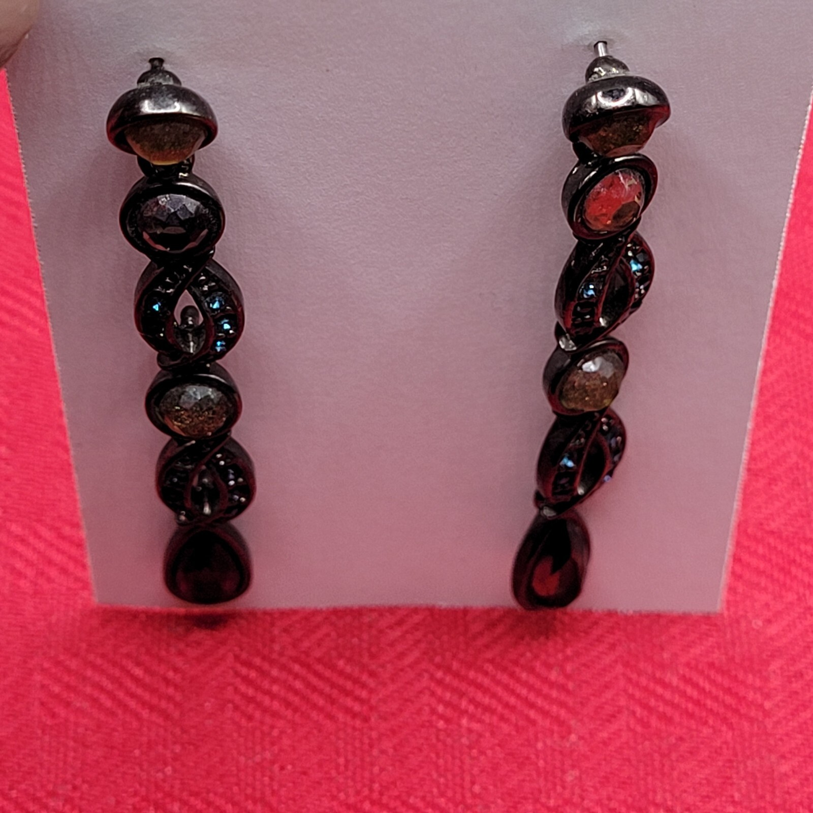 Long Linear Articulated Post Dangle Earrings Face… - image 11