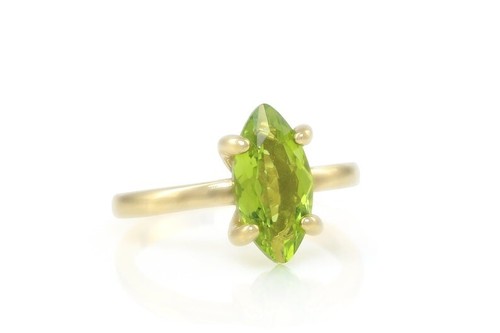 Zierlicher Cocktailring Marquise-Schliff grüner Peridot 14K Gelbgold vergoldet Silber - Bild 5 von 6
