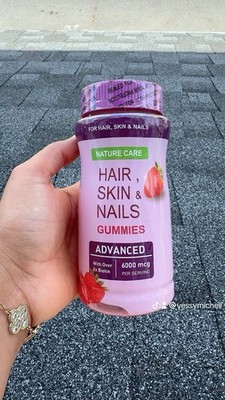 Nature Care Hair Skin & Nails Gummies 6000 mcg Biotin Strawberry   Sealed 