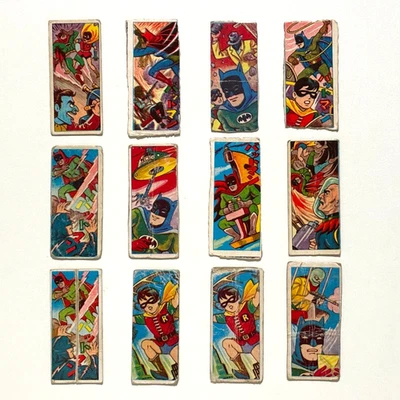 Vintage Japanese Menko Batman Robin Card Set Used Damaged DC Comics Ephemera - Photo 1/4