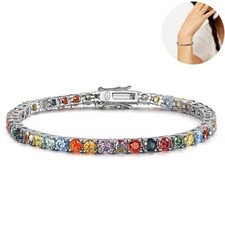 D VVS1 Rainbow Color Moissanite Tennis Bracelet Women Chain 925 Sterling Silver