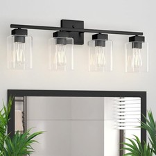 4 Light Bathroom Vanity Light - Matte Black Bathroom Light Fixtures Square De...