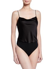NWT 195 ALICE  OLIVIA "Harmon" Satin Tank Top Bodysuit - Black - M