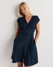 Quince Vintage Wash Tencel Button Front Dress Midnight Blue Basic Sleeved XL