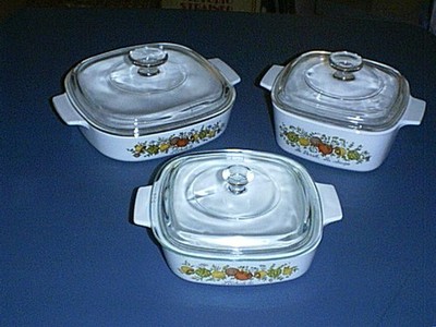 Corning Ware SPICE OF LIFE Casserole Set 1 qt, 1.5 qt, & 1.4L with PYREX Lids