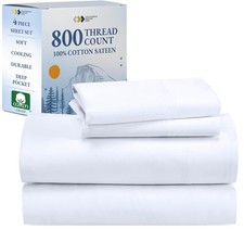 Luxury White California King Size Bed Sheets Set - Buttery Soft 800 Thread Co...