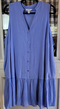 Nine West Women's Blue Sleeveless V-Neck Ruffle Hem Dress Size OX (14W) NWT