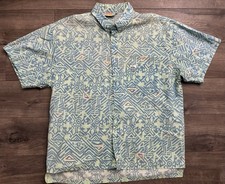 Vintage 80  s 90's Quicksilver Surf Hawaiian Geometric Button Up Shirt Medium Vtg