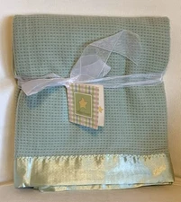 NWT Bright Future Baby Morgan Blanket HTF Green Acrylic Thermal Satin Binding