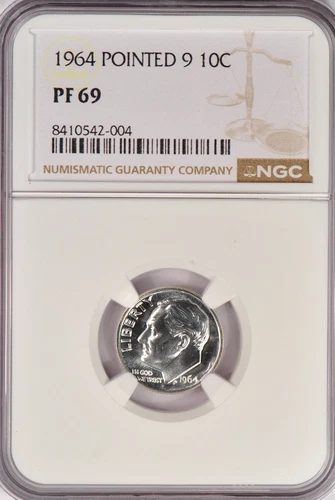 1964 Roosevelt Dime Proof POINTED 9 NGC PF 69 PR69 Variety Coin 10C