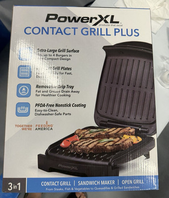 PowerXL Contact Grill Plus 3-in-1 Contact Grill & Sandwich Maker, 1200W Nonstick