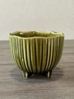 Vtg McCoy Round Ribbed Glazed Pottery Planter 612 Avocado Green 5" Diameter USA