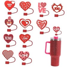 Love Heart Straw Covers 11 Pcs Valentine  s Day Straw Topper Red Pink Heart