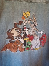 Vintage Looney Tunes Embroidered Button Down Men's XL Denim Shirt Long Sleeves