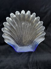 5 Cobalt Blue Ombre Textured Sea Shell Glass Plates 11  Coastal Beach Nautical