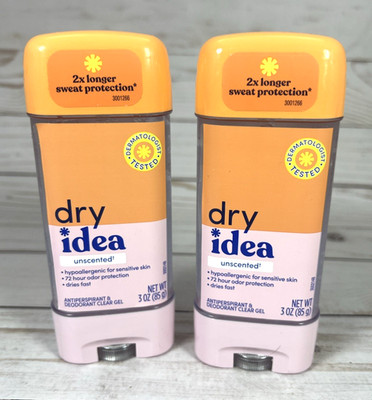Dry Idea Unscented Antiperspirant Deodorant Clear Gel 3oz (2Pack)