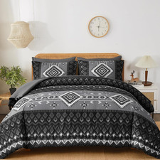 Menghomeus Queen Size Black Comforter Set, 7 Pieces Boho Aztec Bed in a Bag, All