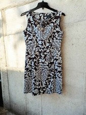 Jessica Howard Brown & White Floral Dress | 8P | Linen Blend Beaded Neckline