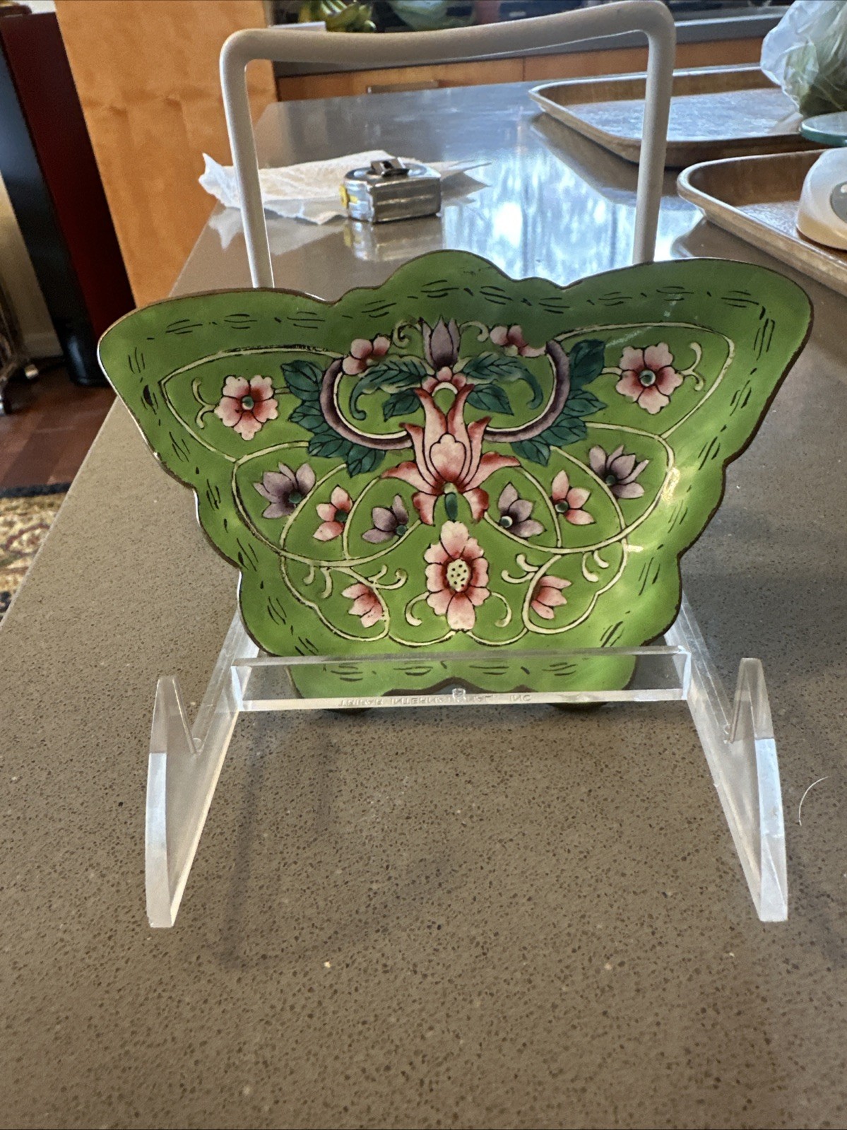 Beautiful Vintage Enamel Decorated Butterfly Shape Jewel Trinket dish
