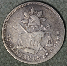 MEXICO 1879 Go S ~ SILVER 25 CENTAVOS~ GUANAJUATO MINT KM#406.5