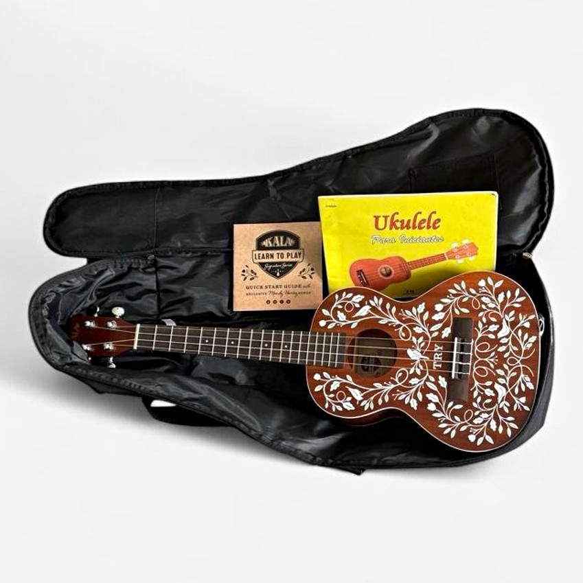 Kala KA-UK-NVGJ-BC Soprano Ukulele Mahogany Gloss Brown Floral w/ Bag
