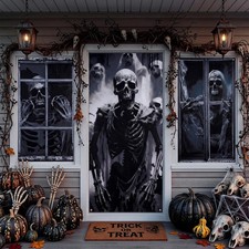 3 PC Halloween Window Door Decorations Cover Set, Creepy Clown Bloody Ghost Zomb