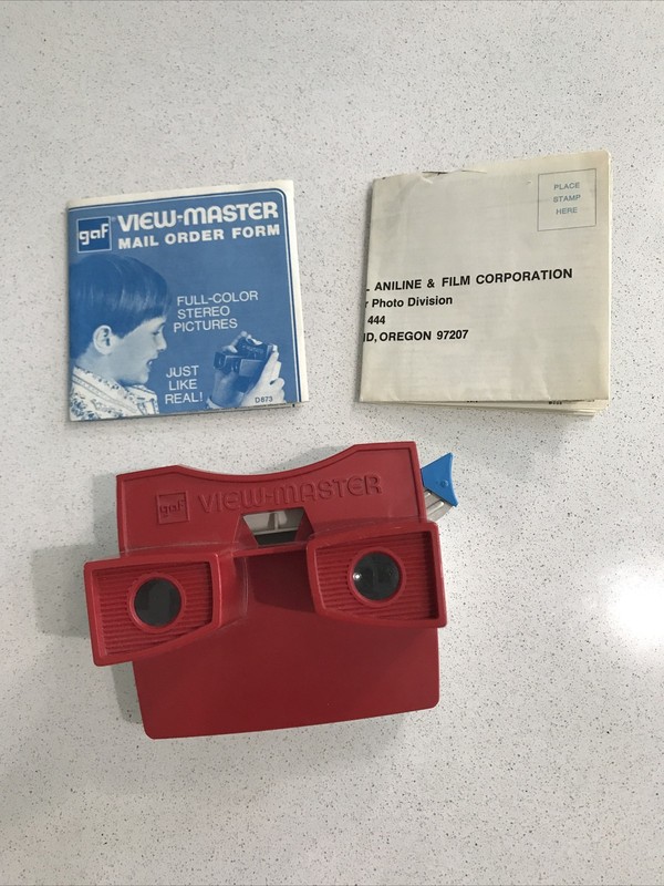 Vintage View-Master Viewer Red and White Made in USA by GAF + Reel Order Forms