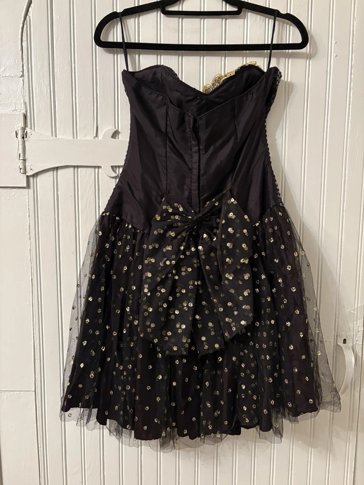 Vestido De Colección 1991 Alfred Angelo Affirmations Negro Dorado Lentejuelas Tul XS/S EE. UU. Foto 4 de 4