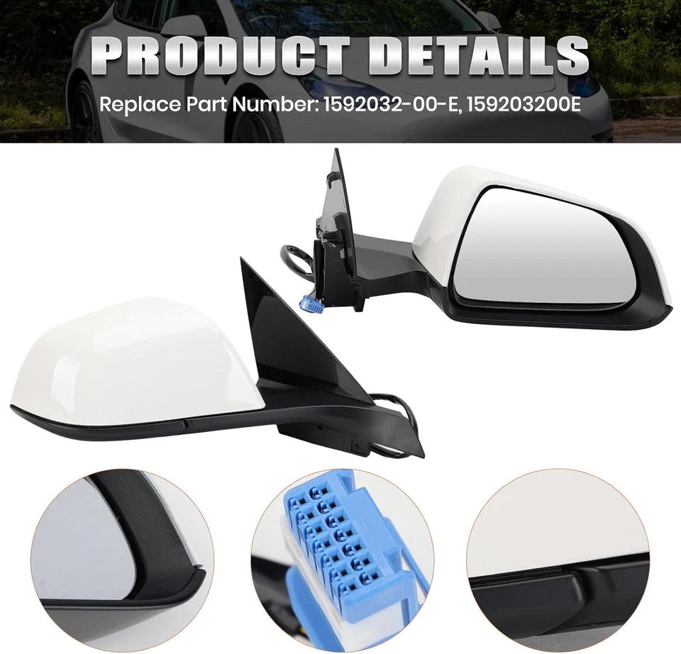 Espejo retrovisor lateral derecho pasajero compatible con Tesla modelo 3 2017-2023 repuesto Foto 3 de 4