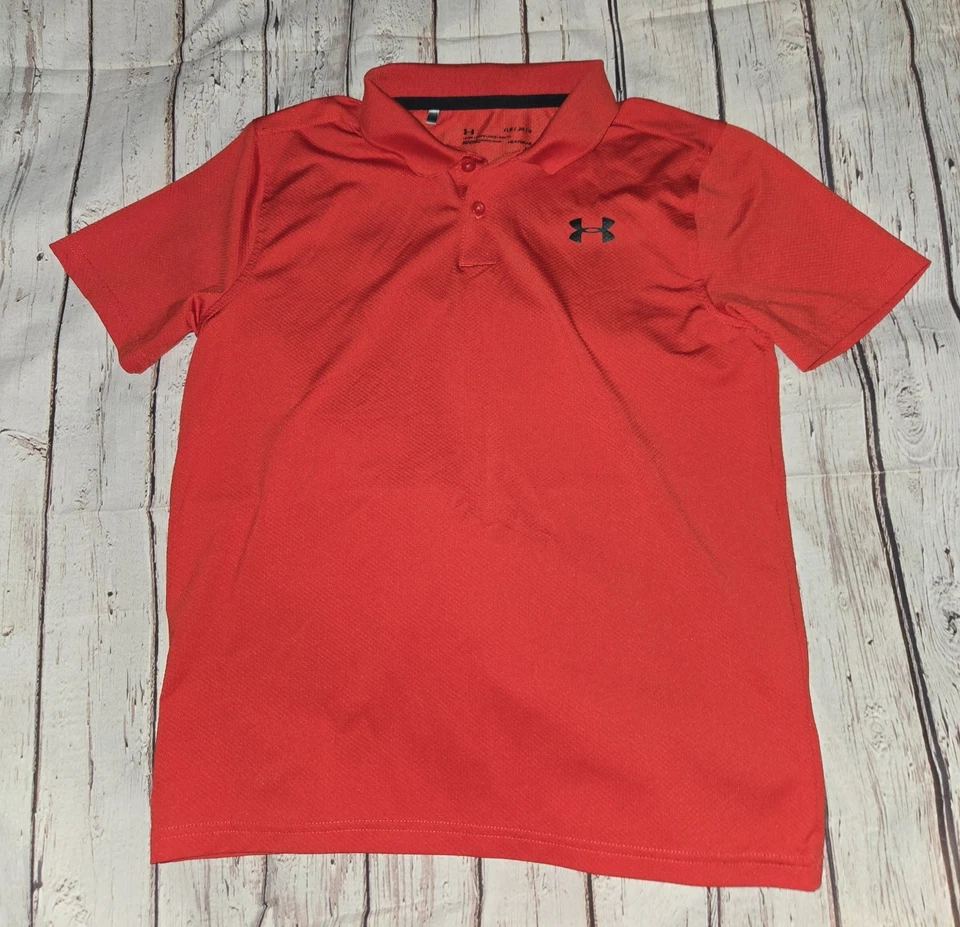 Boys UNDER ARMOUR Golf Outfit Set Red Polo Shirt - Sz YLG & Gray Shorts - Sz 14 - Image 2 of 4