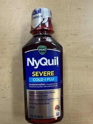 Vicks Nyquil Severe Cold and Flu Powerful Nighttime Pain Relief Liquid 12 Fl oz