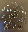 Vintage Lot Of 15 Pairs Dangle Hoop Stud Earrings Estate Costume Jewelry
