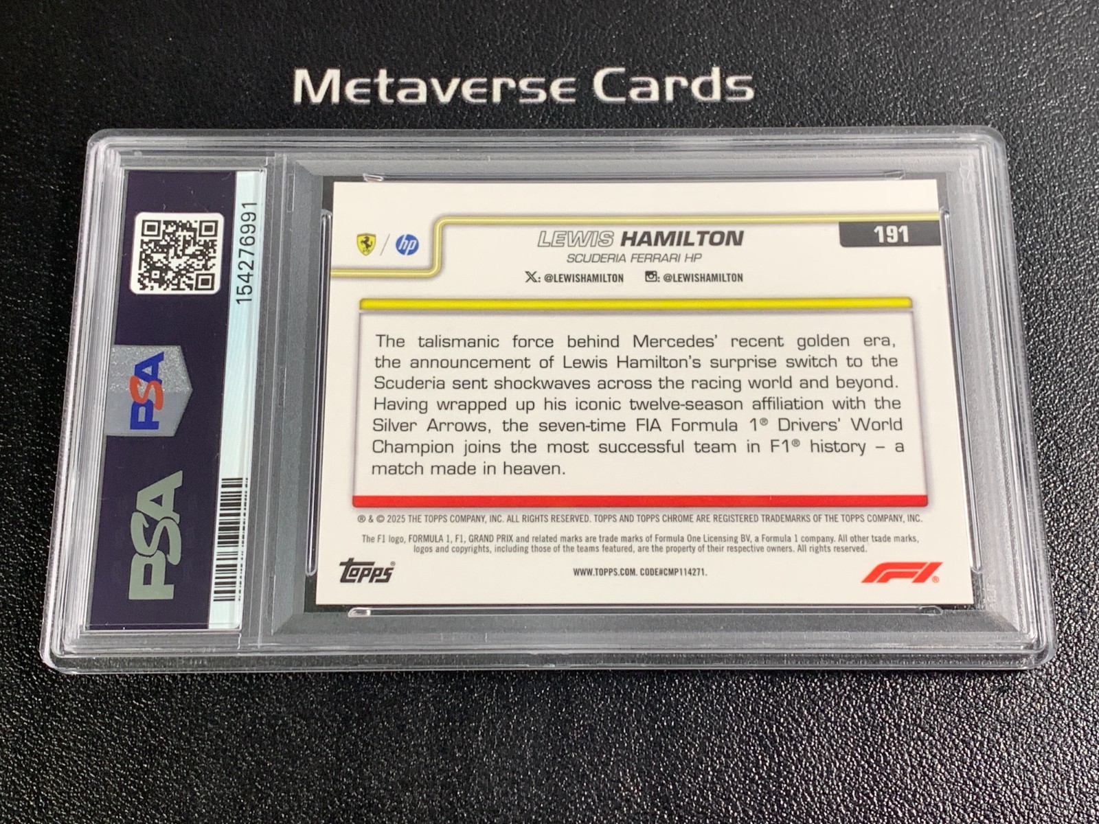 2025 Topps Chrome Formual 1 F1 On The Move Lewis Hamilton Gold Ref /50 psa 9 view 2