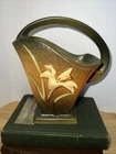 Vintage Roseville Pottery - Zephyr Lily Handled Basket Vase - Sienna - 394-8”
