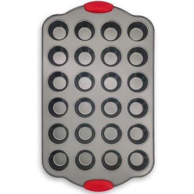 Boxiki Kitchen 24 Cup Mini Muffin Pan with Silicone Handles | Professional No...