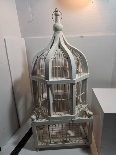 Vintage Bird Cage Cathedral Domed 21 " x 9" x 9" Wood / Metal  Nice Condition